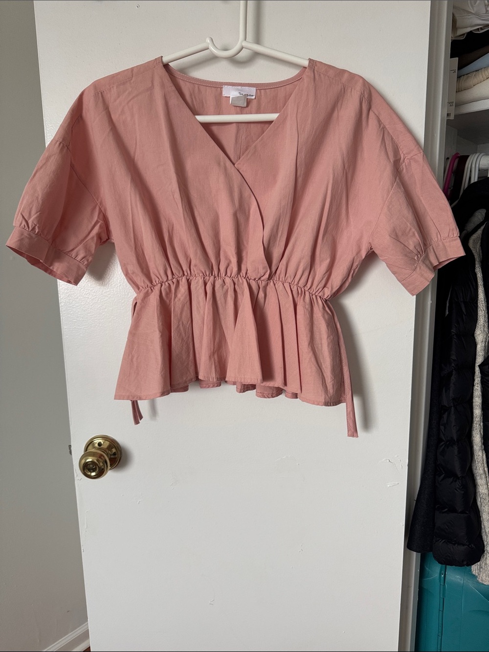 Women's Pink Peplum Wrap Top